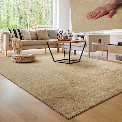Afbeelding van Paco Home Moderne en Zachte Woonkamer Tapijt Kortpolig Wasbaar Fluffy Uni Effect Bont Tijdloos Elegant Antislip Makkelijk te Onderhouden, Maat:160x220 cm, Kleur:Beige 2