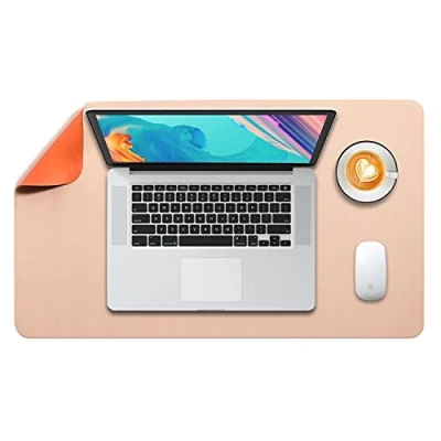 Afbeelding van DOBAOJIA Bureaulegger, Bureau Pad, Blotter, Schrijven Muis en Toetsenbord Uitgebreide Mat, Onderlegger XL, Dual Side Gebruik PU Leer 60 x 35cm (Beige/Oranje)