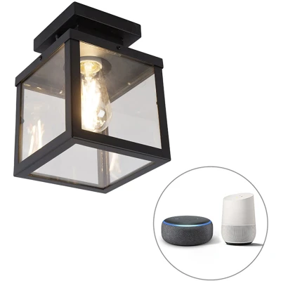 Afbeelding van QAZQA Industriële smart buitenplafondlamp zwart incl. ST64 Wifi