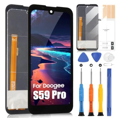 Afbeelding van LCD display voor Doogee S59 PRO scherm digitizer touchscreen, vervanging met reparatieset (5,71 inch, zwart)