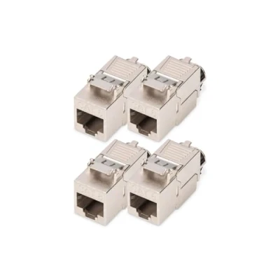 Afbeelding van DIGITUS Keystone module Cat 8.1 4 stuks RJ45 netwerkcontactdoos Cat8 Afgeschermd 2000 MHz 25GBase T &amp; 40GBase 25 Gbit/s 40 AWG 26/7 tot 22/1 Montage zonder gereedschap