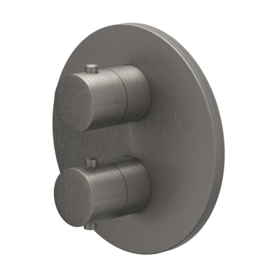 Afbeelding van IVY Bond afbouwdeel inbouwthermostaat 3 weg stop omstel Geborsteld Metal Black PVD Minimalistisch design