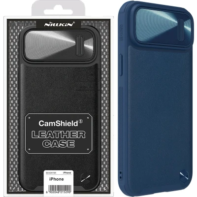 Afbeelding van Nillkin CamShield Leather S Case iPhone 14 Plus hoesje met cameracover blauw