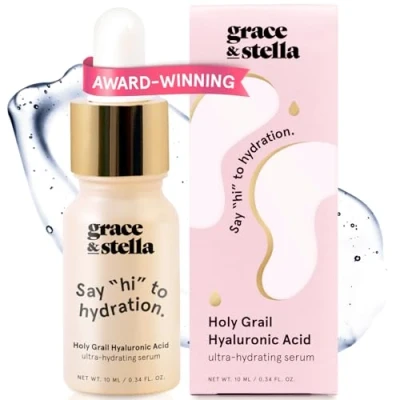 Afbeelding van grace &amp; stella Hyaluronserum hooggedoseerd en veganistisch, hyaluronzuur gezichtsserum, vochtverzorging, anti aging serum verwijdert fijne lijntjes + rimpels, boosted collageen, microneedling
