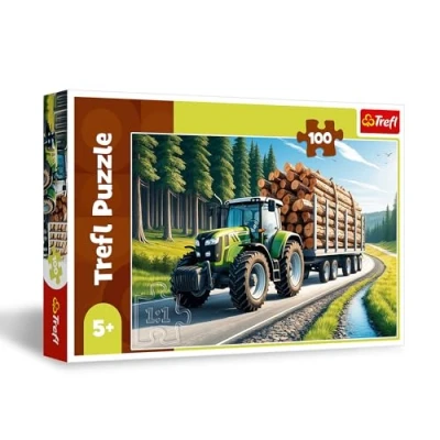 Afbeelding van Trefl Bosbouw tractor Puzzel met 100 Stukjes Legpuzzel Voertuigen, Creatief Vermaak, Leuk voor Kinderen vanaf 5 jaar