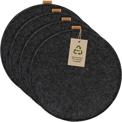Afbeelding van Miqio Design zitkussen, rond, van vilt met antislipnoppen, duurzaam gerecyclede PET flessen, ø35 cm, set 4, wasbare stoelkussens, antislip, zitkussen voor bank en stoel, donkergrijs