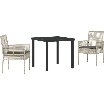 Afbeelding van vidaXL 3 delige Tuin Eettafel Set met Kussens Lichtgrijs Poly Rattan