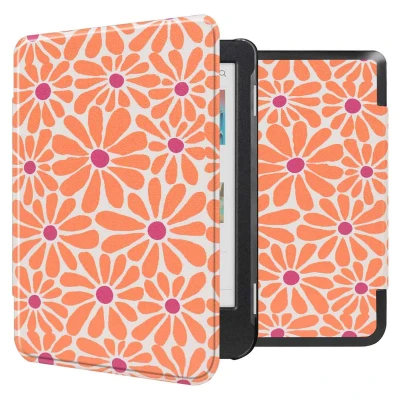 Afbeelding van Kobo Clara BW Hoes: iMoshion Design Sleepcover Bookcase zonder stand Orange Flowers Connect Kunstleder E Reader Hoezen
