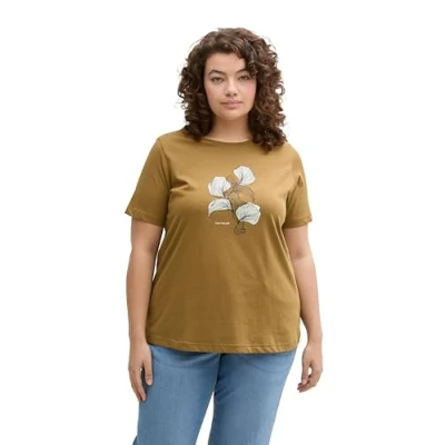 Afbeelding van TOM Tailor Tshirt print, Dames, Maat: 46, Nutria olive
