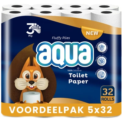 Afbeelding van AQUA Tripple Soft 5x32 Rollen WC Papier 160 3 Laags Toiletpapier, Extra Zacht &amp; Pluisvrij, comfort Voordeelverpakking