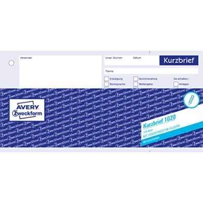 Afbeelding van Avery, Formulier, Korte briefvorm Boek 1020 (100 x)