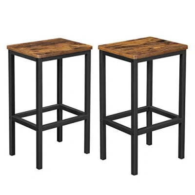 Afbeelding van VASAGLE Set van 2 barkrukken, hoge eetkamerstoelen, voor keuken, eetkamer, woonkamer, industriële stijl, vintage bruin en zwart LBC65X