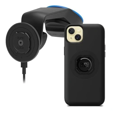 Afbeelding van Quad Lock Voorruit/Dashboard Telefoonhouder voor Auto met MAG Draadloze Oplaadkop V2 en Telefoonhoesje iPhone 15 Plus Max