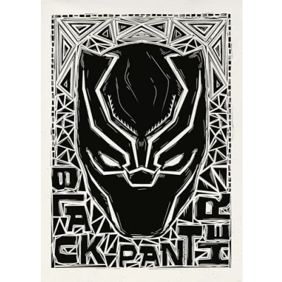 Afbeelding van Komar Artprint Marvel Black Panther Lino Cut Helmet 50 x 70 cm (breedte hoogte) kinderkamer, wandsticker (set)