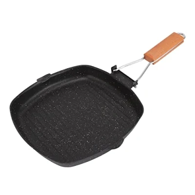 Afbeelding van Anti aanbak grillpan, koekenpan met inklapbare handgreep, kookplaat inductie vierkante grillpan voor steak spek(24 * 24cm)