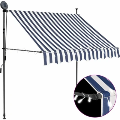 Afbeelding van vidaXL Luifel handmatig uitschuifbaar met LED 100 cm blauw en wit