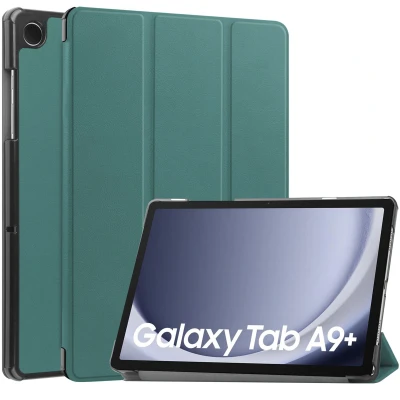 Afbeelding van Samsung Galaxy Tab A9 Plus Hoes: iMoshion Trifold Bookcase Donkergroen Kunstleder Tablet Hoezen