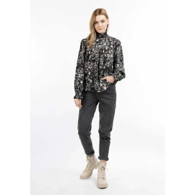 Afbeelding van Blouse shirt DREIMASTER XL / Zwart Multicolor 100% Polyester