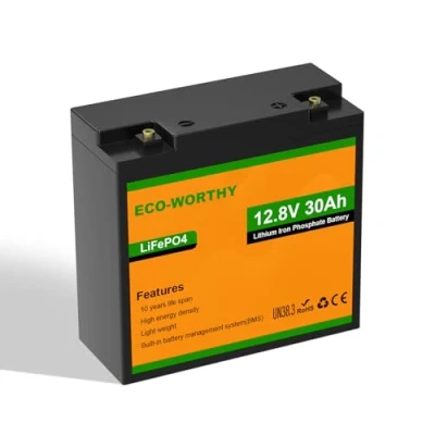 Afbeelding van ECO WORTHY LiFePO4 12 V 30 Ah met 25 A BMS bescherming en max. 15000 cycli, 384Wh lithiumbatterij 12V 30Ah voor trolling motor, elektrische rolstoelen, mobielen, boot