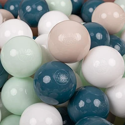 Afbeelding van KiddyMoon 200 Ballen ∅ 7Cm Kinderballen Speelballen Voor Ballenbad Baby Plastic Made In Eu, Donker Turkoois Pastel Beige Wit Munt