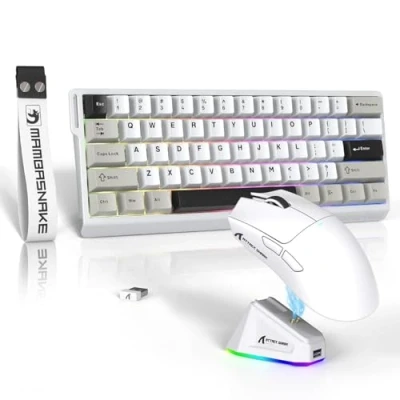 Afbeelding van ATTACK SHARK x MAMBASNAKE X11 Gaming Muis met X60HE Mechanisch Toetsenbord, Draadloos Toetsenbord en Combo, BT/2.4G/Wired, Snelle Trigger, 8000 Polling Rate, 22000 DPI, Ultralichte Wit