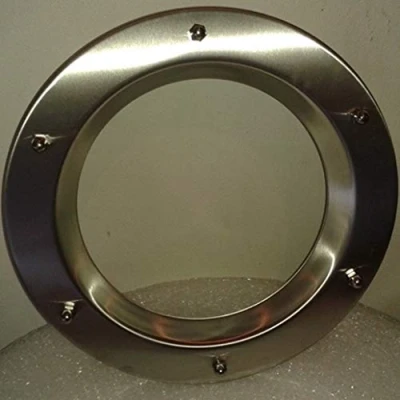 Afbeelding van Patrijspoort uit geslepen roestvast staal INOX, diameter 350mm, transparant glas, dopmoeren