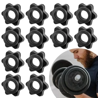 Afbeelding van CHENNAN Halters zeskantmoer, stersluitingen voor 25 mm lange halterstangen, korte halter antislip schroefklemmen halters, gewichtheffen, fitness, training, 12 stuks (zwart)