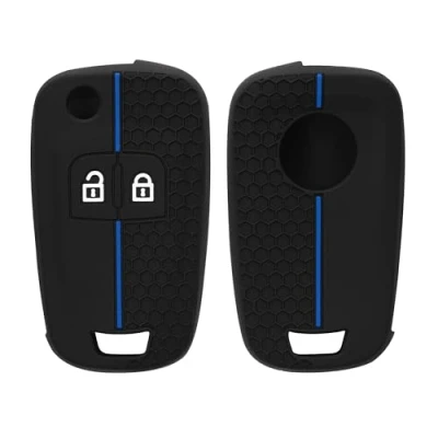 Afbeelding van kwmobile Autosleutel hoesje voor Opel Chevrolet 2 knops inklapbare behuizing in zwart / blauw