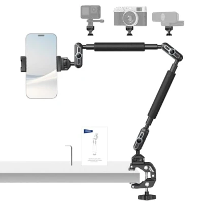 Afbeelding van Neewer 22&quot; Magic Arm w Klem, Overhead Bureau Camera Telefoon Mount Dual Ball Head Articulerende Arm, 1/4&quot; 3/8&quot; Draden voor ARRI, Telefoonhouder Compatibel met iPhone DSLR Action Video Licht,