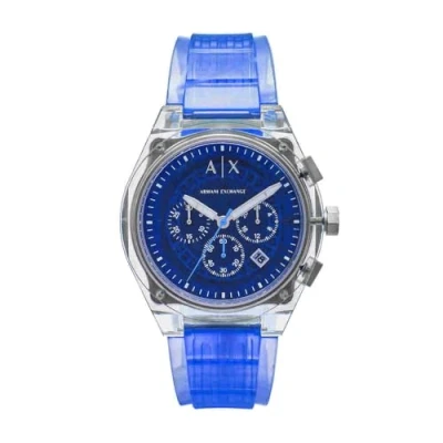 Afbeelding van Armani Exchange Watch For Men, Chronograph Movement and 46mm Case Size with Stainless steel, Leather or Silicone strap,Staalblauw en zilvertint, 44MM