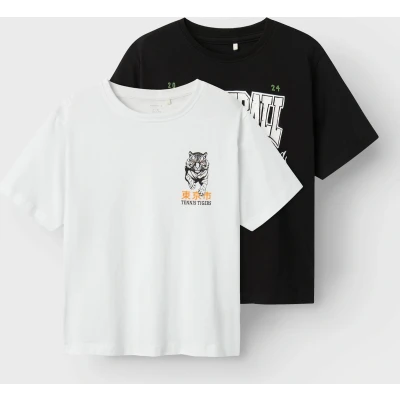 Afbeelding van Name it Nkmbennibo 2 PACK Tshirt print voor kinderen, Maat: 122/128, Lucent white/black