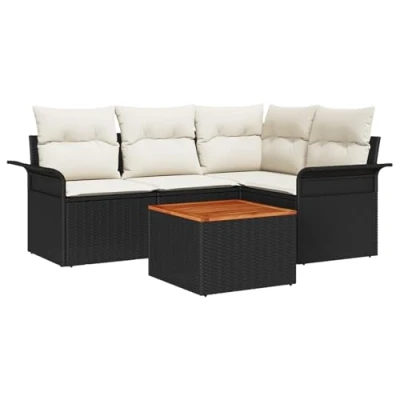 Afbeelding van vidaXL 5 delige Tuin Sofa Set met Kussens Zwart Poly Rattan Acacia