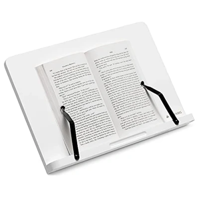 Afbeelding van Navaris bamboe kookboekenstandaard en tablethouder Met 2 verstelbare metalen paginaklemmen 34 x 24 cm Wit