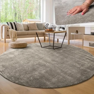 Afbeelding van Tapijt voor woonkamer Eenkleurig Wasbaar Zacht kortstondig pooltje, Maat:Ø 120 cm rondje, Kleur:Grijs