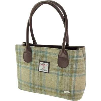 Afbeelding van Schoudertas Cassley Beige Stewart en zacht Groen Klassiek Harris Tweed Glen Appin of Scotland