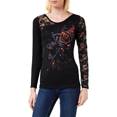 Afbeelding van Spiral Burnt Rose Shirt met lange mouwen zwart L 95% viscose, 5% elastaan Gothic, Rock wear