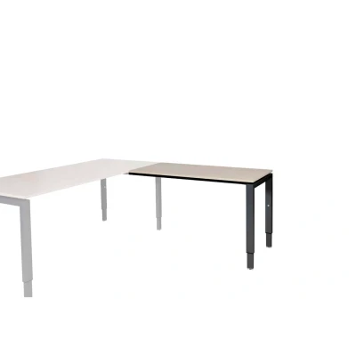 Afbeelding van Domino aanbouwtafel, hoogte instelbaar (62 85cm) met 120x60cm &#039;zwevend&#039; robson eiken 25mm blad en zwart (RAL9005) N poot frame