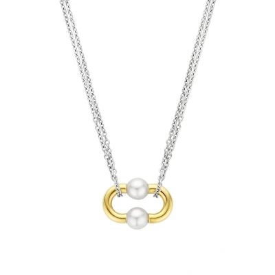 Afbeelding van TI SENTO Milano 34018YP Ketting zilver zoetwaterparel goud en zilverkleurig wit 38 48 cm