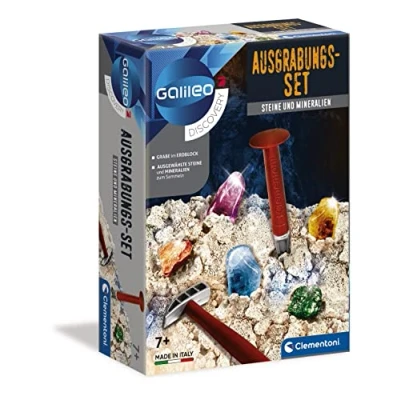Afbeelding van Clementoni Galileo Discovery 69940 Opgravingsset stenen + mineralen, speelgoed voor kinderen vanaf 7 jaar, opgraven met hamer en beitel, kleine onderzoekers