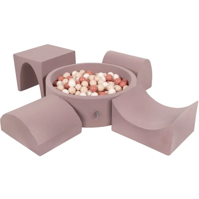 Afbeelding van KiddyMoon Schuimspeelplaats Met Rond Ballenbad (200 Ballen) Ballenbakken Voor Baby&#039;s Speelbad Hindernisbanen, Erika: Pastel Beige/Zalm Roze/Wit