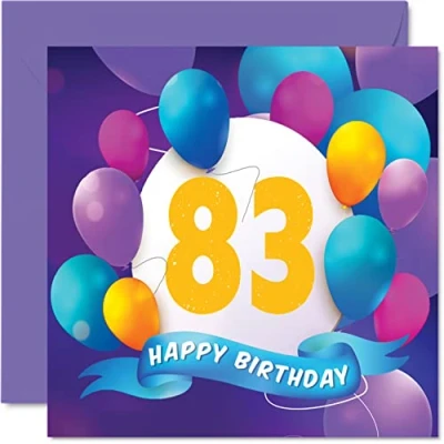 Afbeelding van 83e verjaardagskaart voor mannen en vrouwen ballonfeest gelukkige verjaardagskaarten 83 jarige man vrouw overgrootvader opa oma nanny mama papa, 145 mm x cadeau
