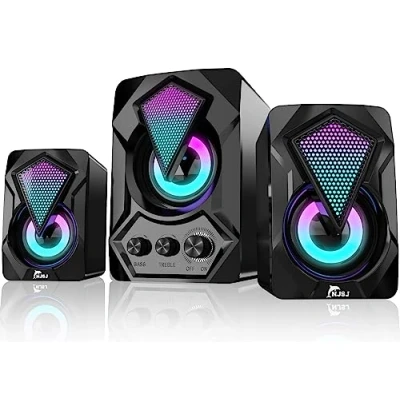 Afbeelding van Computer Speakers met subwoofer,USB aangedreven 2.1 stereo multimedia geluidssysteem RGB Gaming LED licht 3,5 mm audio,tot 11 W verbeteren bas voor muziek, films,PC, laptops, tablets
