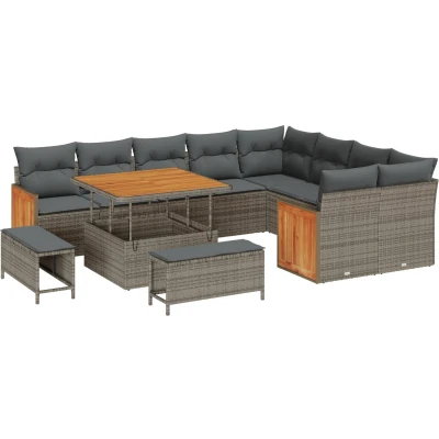 Afbeelding van vidaXL 12 delige Tuin Sofa Set met Kussens Grijs Poly Rattan Acacia