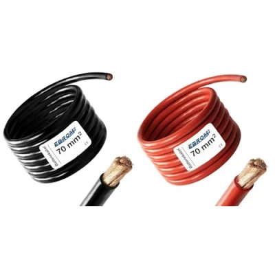 Afbeelding van EBROM 2 meter batterijkabel rood en zwart Pluskabel aardkabel 70mm2 70 mm² mm2 volledig koper 99,9% OFC koperen stroomkabel lengte