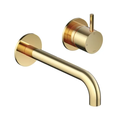 Afbeelding van Hotbath Cobber 2 gats inbouw wastafelkraan 18cm gepolijst messing