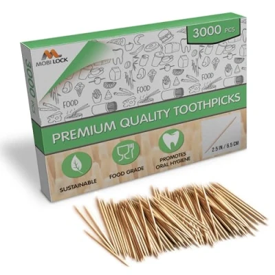 Afbeelding van 3000 Stuks Premium Bamboe Houten Tandenstokers Voor Persoonlijke Hygiëne, Wegwerp Hapjesprikkers, Cocktailprikkers of Kunst &amp; Ambacht by Mobi Lock