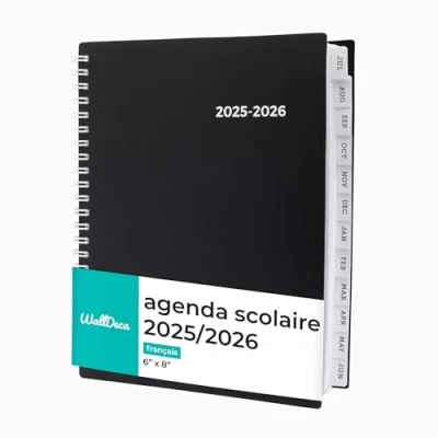 Afbeelding van WallDeca Schoolplanner 2025 2026, schoolagenda, weekplanner, huiswerkboek, kalender 2025/2026 juli juni afsprakenplanner, notities, dubbele draad, 20 x 15 cm, planner in het Frans