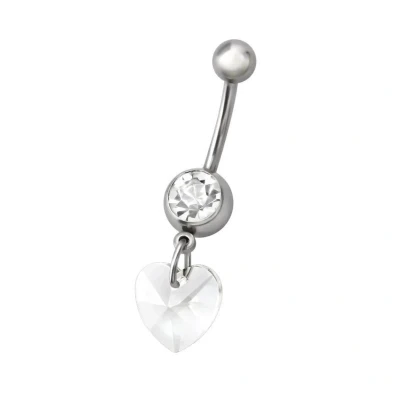 Afbeelding van Chirurgisch stalen navelpiercing met hanger hartje transparante zirkonia zilverkleurig