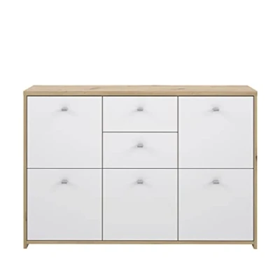 Afbeelding van FORTE Best Chest commode met 5 deuren en 2 laden, hout, Artisan eiken/wit, 113,9 x 77,3 29,6 cm