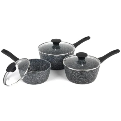 Afbeelding van Salter BW11460BRMFOB Megastone Thermo Kraag 3 delige steelpan set met deksels, 9x Langere Duurt Non Stick, Corrosie &amp; Krasbestendig Gesmeed Aluminium, Hitte Indicator, Metalen Gebruiksvoorwerp Veilig,